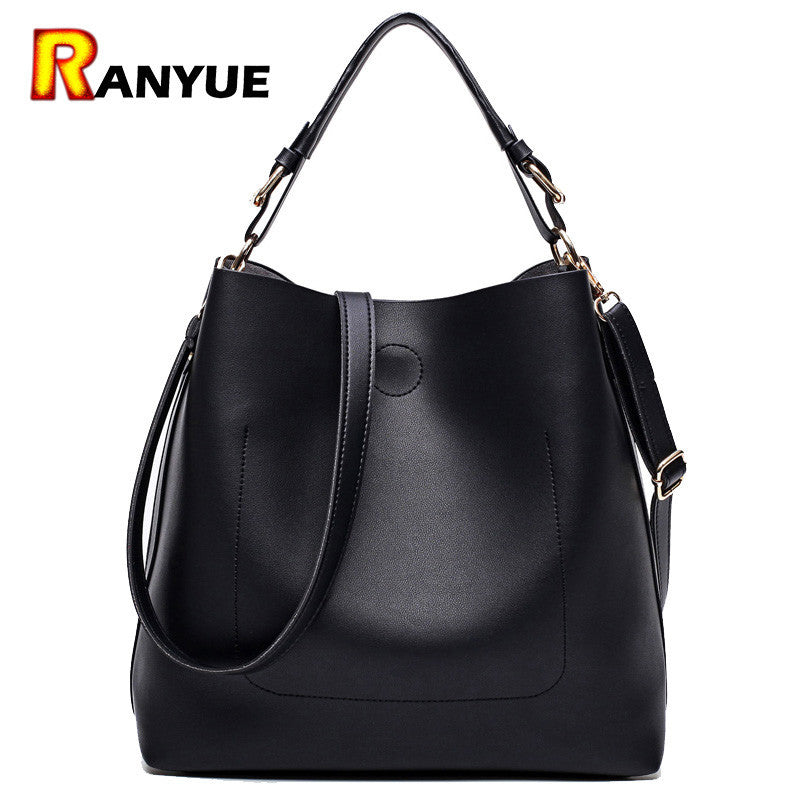 High Quality Leather Women Bucket Shoulder  Solid Handbag.