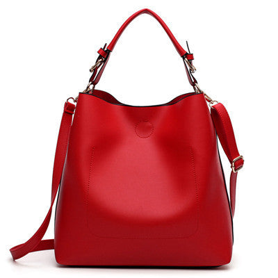 High Quality Leather Women Bucket Shoulder  Solid Handbag.
